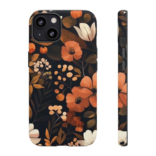 Coque rigide mate iPhone 13 motif floral d'automne marron haut de gamme