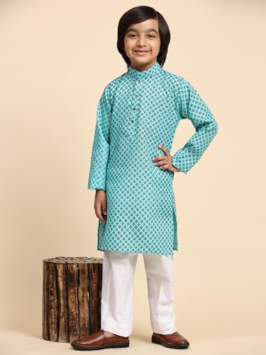 Image of Pro-Ethic Style Developer Boys Silk Floral Kurta Pajama Ethnic Wear Set | Cotton Kurta Pajam