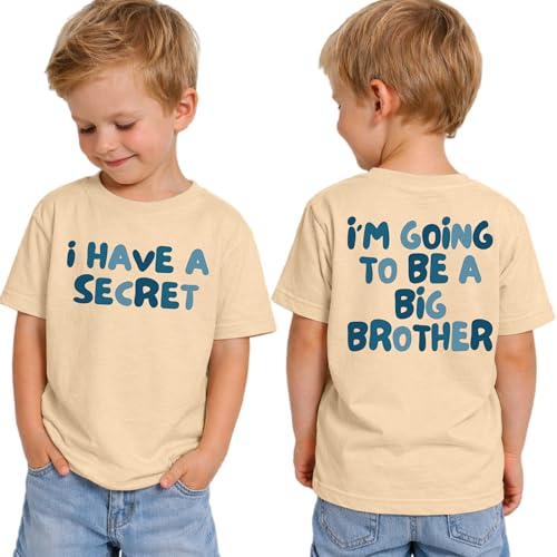 JESANJOY Big Brother I Have a Secret Toddler Fashion T-Shirt Big Brother Tee Tops Cute Summer Round Neck Outfit(Apricot,6-7Years)