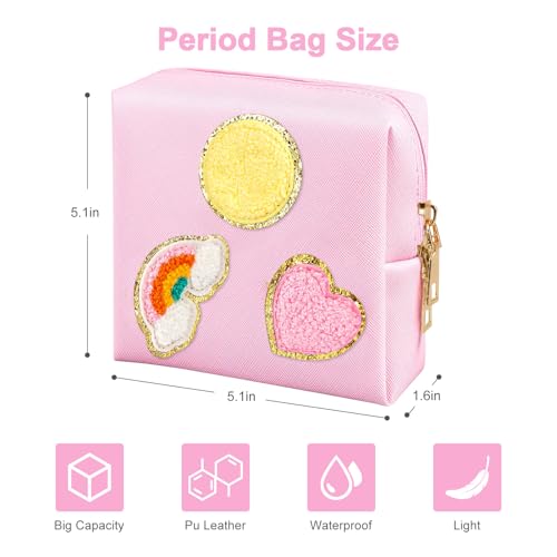 Image of airogym Period Bag for Women, Sanitary Napkin Storage Bag, Functional PU Leather Sanitary Pad Bags for Panty Liners, Tampons, Menstrual Cup Pouches, Sanitary Pads Organizer with Zipper