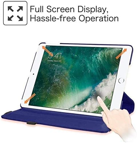 New smart 360 degrees rotating Apple iPad 10.2 inch case for iPad 9th Generation 2021, 8th Gen 2020 & 7th Gen 2019. Genuine PU Leather Stand Cover with Auto on and off screen light (Blue)