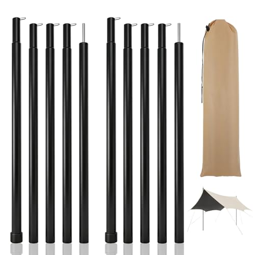Trukafie Lot de 2 barres de tente télescopiques en acier inoxydable - 43 à 200 cm - Avec sac de rangement pour tente, voile d'ombrage