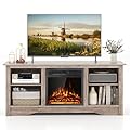 Giantex Fireplace TV Stand for TVs Up to 65”, Entertainment Center with Adjustable Shelves, 18” Electric Fireplace with Remote Control, 7-Level Brightness, 750W/1500W Heat Setting, TV Cabinet (Grey)