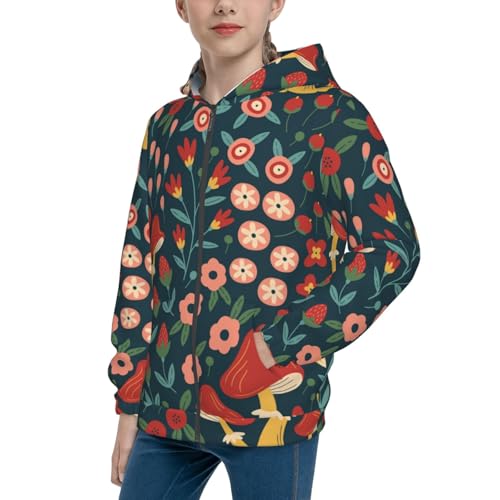 Berries and Flowers Kid Hoodies Boys Zip Up Sweatshirts Girls Pullover with Pocket