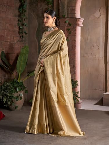 Image of MADHUHANSH Women's Cotton Silk Saree with Unstitched Blouse Piece Zari Weave and Floral Pattern | Heavy Embroidery Saree for Women | Interview Saree for Women | Readymade Blouse with Saree Set