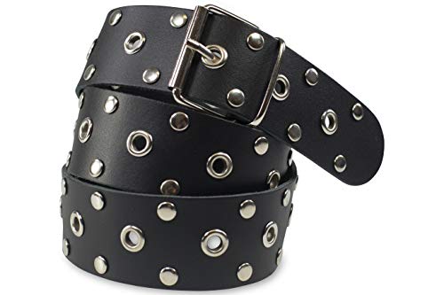 fashionchimp BASIC Nieten-Ösen-Gürtel aus 100% Echtleder Made In Germany (Schwarz 110/BW95 - Breite ca. 4cm)