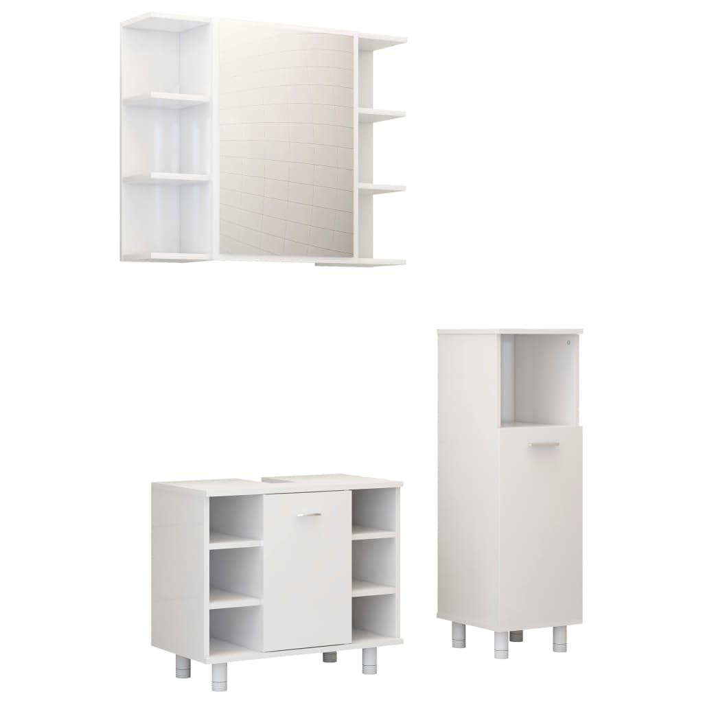 3-częściowy zestaw mebli łazienkowych, biały materiał drewnopochodny, szafka z lustrem, szafka środkowa, szafka pod umywalkę, 80 x 20,5 x 64 cm, miejsce do przechowywania łazienki, nowoczesne