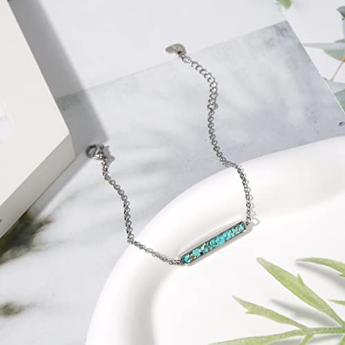 Lauren-Spencer Turquoise Bracelet for Women Adjustable Stainless Steel Chain Bracelet Dainty Simple Malachite Sodalite Turquoise Gemstone Charm Bracelets for Women Teen Girls Jewelry Gift4