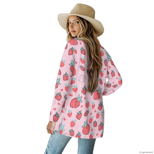 Image of Forchrinse Red Ladybug Cardigan for Women Causal Long Sleeve Open Front Cardigans Sweater Fashion 2024 Fall Coat with Pockets