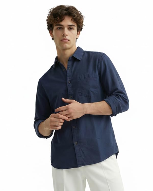 Image of Amazon Brand - INKAST Men Washed Cotton Twill Denim Casual Button Down Shirt | Full Sleeves | Regular Fit | Stylish Summer - Everyday Wear