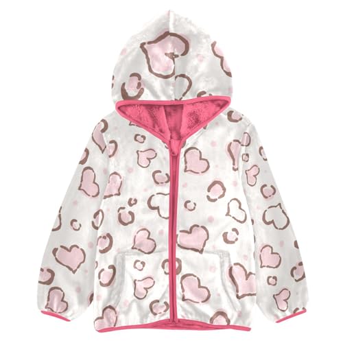 OTVEE Animal Cute Pink Hearts Seamless Kids Hoodie Jacket Fall Spring Full Zip Warm Outwear Coat