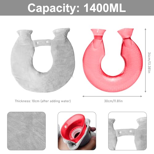 Nacken-Wärmflasche aus PVC mit extra weichem Fleecebezug & großer Öffnung | Wärme-Therapie gegen Nacken-, Rücken- und Schulterschmerzen | Waschbar, leicht zu befüllen & wiederverwendbar (Grau)