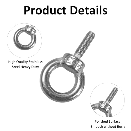 Image of 12PCS M3 Male Thread Eye Bolts, Stainless Steel Lifting Shoulder Eye Bolt, Heavy Duty Screw Ring Shaped Eye Bolt