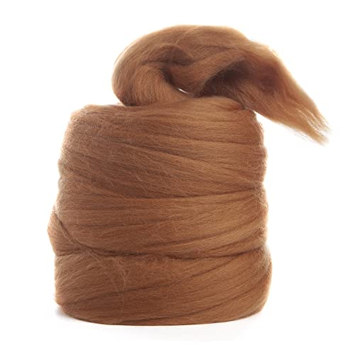 Image of Desert Breeze Distributing - 100% Natural Merino Wool Roving, Wool for Spinning, Tapestry Yarn, Needle Felting, Wet Felting, Big Yarn Roving, 19 Micron, 70mm Staple Length, 8 OZ Size, Color Cinnamon
