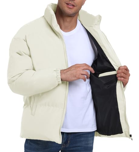 Image of Mens Padded Jacket,Stand Collar Windproof Down Jacket,Full Zipper Outerwear Puffer Coat