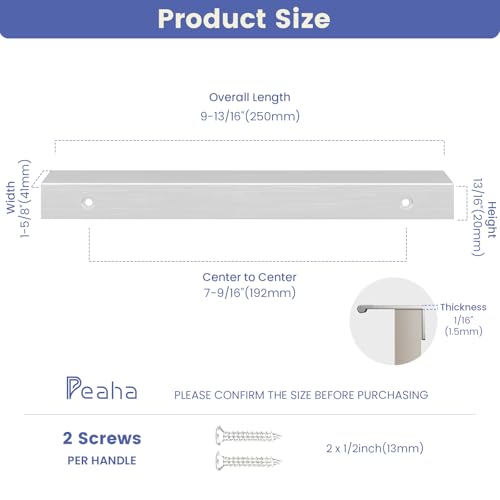 Image of Peaha 10 Pack Kitchen Cabinet Handles7-9 /16 Brushed Nickel Cabinet Pulls | Edge Finger Pulls for Cabinets Silver Drawer Pulls Modern Hidden Aluminum Alloy Dresser Drawer Handles Closet Bedroom
