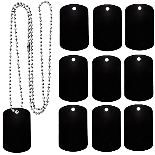 ABBECIAO 25 Pack Anodized Aluminum Blank Military Dog Tags for Laser Engraving with 24 Inches of Stainless Steel Ball Chains for DIY Craft Personalized Necklace Keychain Pendants Black