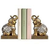 Bookends for Shelves, Heavy Duty Book Ends - Gold Elephant Decorative Bookends with Anti-Slip Pad for Book Lovers Heavy Book Holder for Home Office Decor