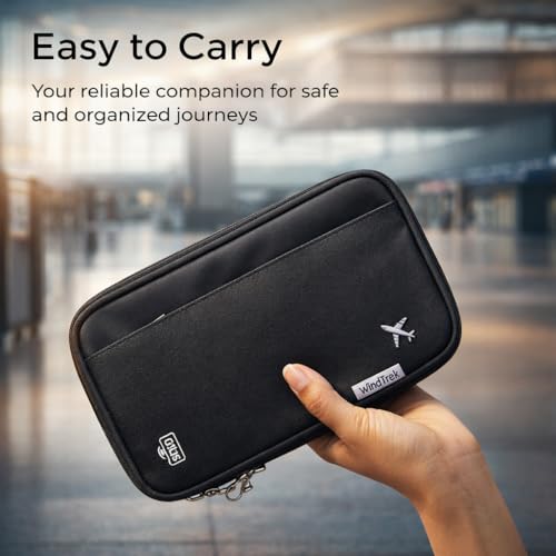 Image of Wooum Passport Case Pouch Bag Holder with Document, Card, Boarding Pass Organizer Holder Passport Organizer case with Handle & RFID (Black)