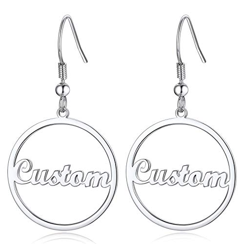 Custom4U Dangle Name Earrings Personalized Custom Nameplate Drop Earrings Gold/Stainless Steel/925 Sterling Silver Customized Memory Jewelry Gifts for Women (Gift Box) J-Silver Color Stainle