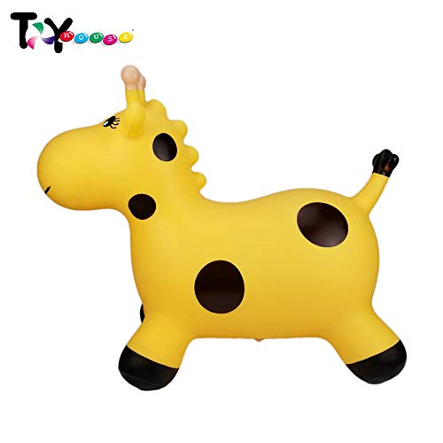 Image of Toy House Bouncy Horse Hopper Inflatable Jumping Smiling Giraffe, Ride On Rubber Bouncing Animal Toys for Kids Toddlers Boys and Girls | Pump Included