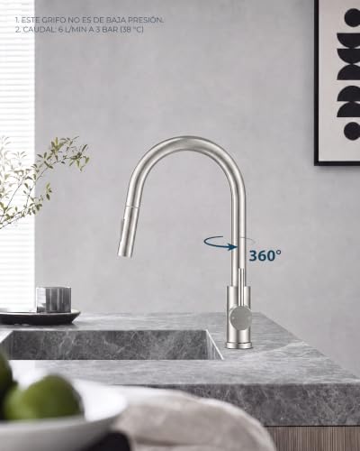 Miniatura 3 de Forious Grifo Cocina Extraible, Grifo De Cocina Fregadero Con 2 Modos Giratorio A 360 , Torneira Cozinha, Agua Frío Y Calor Disponibles, Acero Inoxidable