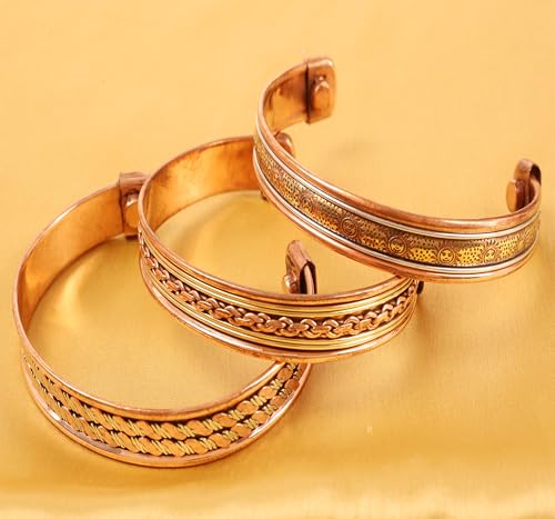 Image of Touchstone copper bracelets | gift for men women |adjustable 100% pure solid real magnetic jewelry | handmade bracelet set combo | rope braided tibetan bangles.
