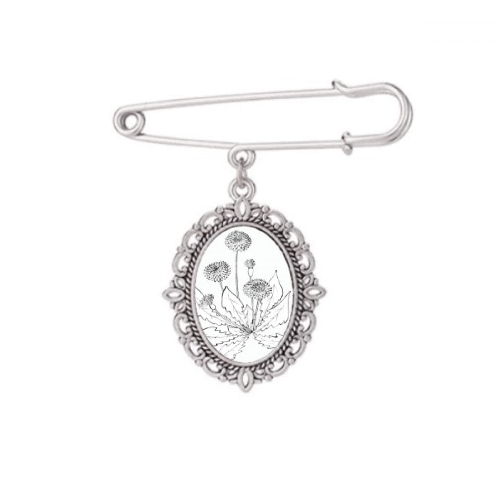 Broche pissenlit fleurs noires et blanches fixation sûre pour châle - 5