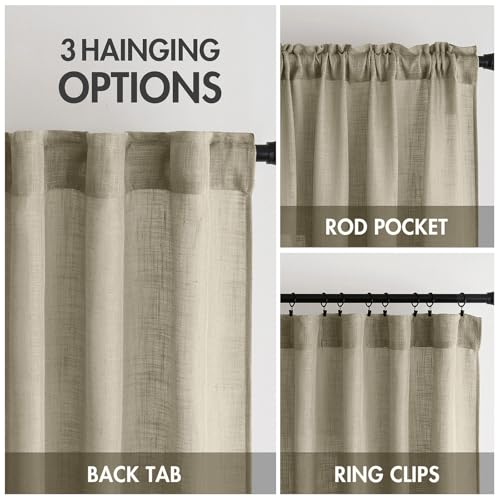 MIULEE Oatmeal Linen Curtains 96 Inches Long 2 Panels for Bedroom Living Room, Soft Thick Linen Textured Natural Window Drapes Semi Sheer Light Filtering Back Tab Rod Pocket Burlap Look Decor