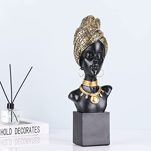 13.3"H African Art Sculpture, Shelf African Sculptures Home Decor, Vintage African Tribal Woman African American Figurines And Statues For Bookshelf Living Room Decor Accent Women Black Figurine #TOP6
