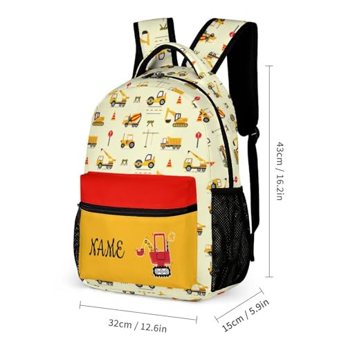 Custom Cartoon Excavator Car Kids Backpack for Girls Boys Personalized Add Your Name 3Pcs School Bag with Lunch Bag Pencil Bag Customization Bookbag Set2