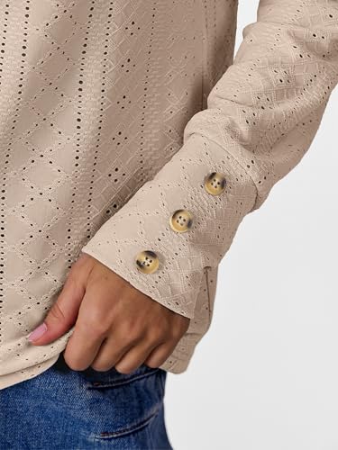 ANRABESS Womens Eyelet Tops Long Sleeve Henley Shirts Business Dressy Casual Blouse Vacation T-Shirt 2025 Fall Outfits