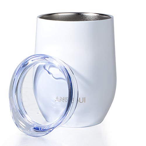 Taza de café ecológica reutilizable (doble pared de acero inoxidable, 350 ml, sin BPA, taza de café de viaje con tapa), doble pared aislada al vacío taza térmica por AniSqui (blanco)