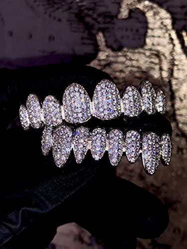 Shop-Igold 14K White Joker Gold Grillz For Mouth Top Bottom Hip Hop Teeth Grills For Teeth Mouth Grillz For Mouth Top Bottom Hip Hop 8 Teeth Prong Set Cz Diamonds Grills For Teeth Mouth Set #TOP3