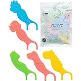 Piico(ピコ)無香料キッズフロス - フッ化物なしデュアルラインデンタルフロスピック - カラフルなフロススティックデザインで楽しいオーラルケア - 虫歯&歯周病を防ぐキッズフロス - 80個の恐竜型入り