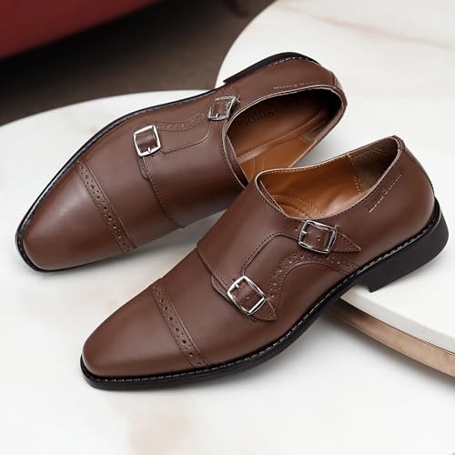 Image of LOUIS STITCH Men's Formal Shoes | Italian Leather Double Monk Strap Handcrafted | Stylish Lace-Up Business, Formal, (LSRXDMBU)