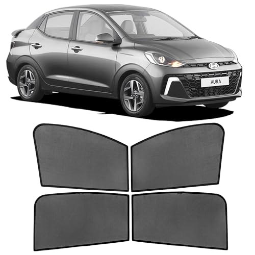 Image of Autostory Custom Fit Black Mesh Car Sunshade for Hyundai Aura | UV & Heat Protection Car Window Curtains | Privacy Car Sun Shade | Breathable Vehicle Specific Side Window Shades