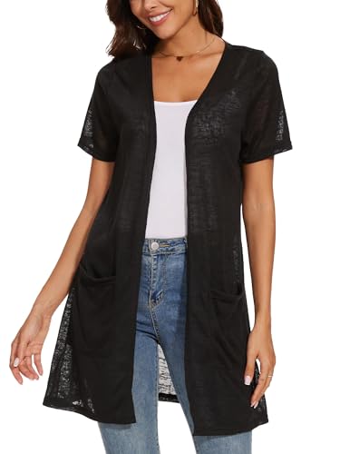 Image of Spicy Sandia Women's Lightweight Sheer Cardigans with Pockets Kimono Cover Up for Summer