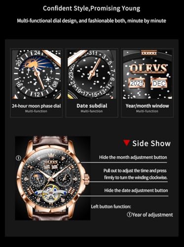 Image of OLEVS Mens Automatic Watches Self-Winding Starry Sky Diamond Skeleton Luxury Wrist Watch Waterproof Luminous