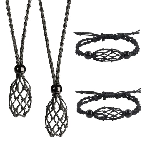 VNVETYTO 4 PCS Crystal Cage Necklace and Bracelet Cord Holder Empty Stone Holder Replacement Hand-Woven Cord with Adjustable LengthStyle 6