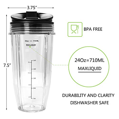 Ninja 24 Oz Replacement Cups with Sip & Seal Lids, Ninja Replacement Cup Compatible with BL450 BL454 BL456 BL480 BL481 BL482 BL490 BL640 BL642 BL682 for Nutri Ninja Auto IQ Series Blenders (2 Pack)