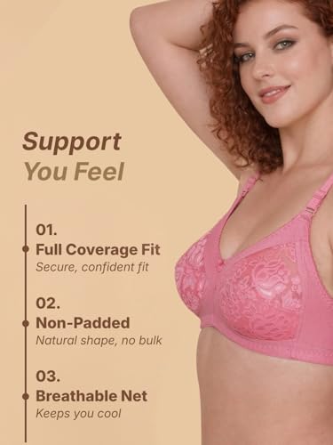 Image of INKURV Full Coverage Net Bra for Women Cotton| Comfortable Minimizer Bra for Heavy Breast Bra for Big Busts| Sag Lift Support Bra