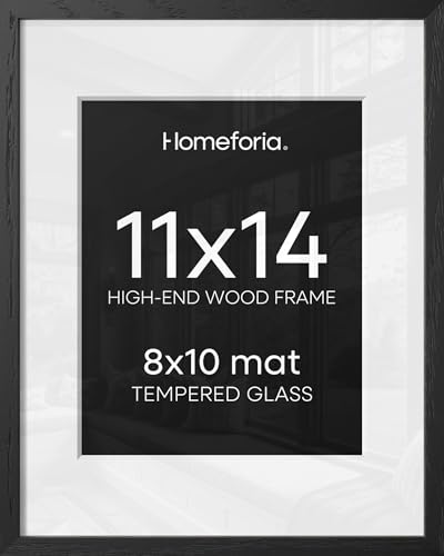 Image of Homeforia 11x14 Picture Frame Black Wood, High End Oak 11x14 Poster Frames with Mat 8x10, 11 x 14 Wooden Frame Matted to 8 x 10 inch Photo, 14x11 Thin Hanging Frame, Tempered Glass, Wall Kit, Set of 2