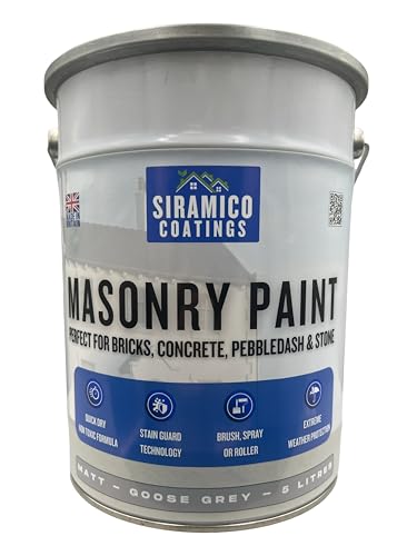 SIRAMICO COATINGS Masonry Paint | 5 Litres | Waterbased ECO Resin Technology | 7 Luxury Colours | Smooth Matt Finish for outdoor masonry protection | 10 Year Colour Guarantee (Goose Grey)