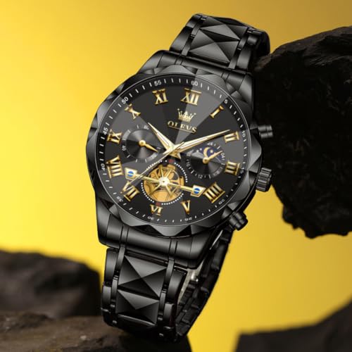 Image of OLEVS Watches for Men Luxury Diamond Casual Large Dial Watches Stainless Steel Waterproof Business Dress Analog Luminous Date Mens Watches