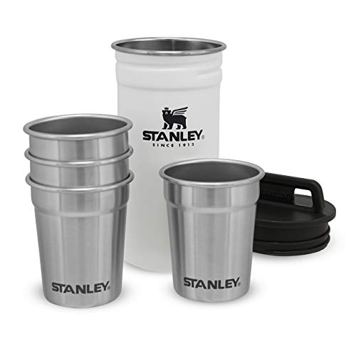 Stanley Adventure Series Nesting 18/8 Lid Loop Clip To Pack 4 Shot Glasses (2 Oz /59 Ml) 1 Stainless Steel Carrying Case, Unisex-Adult, Blanco Polar, Set of 4-2OZ/59mL