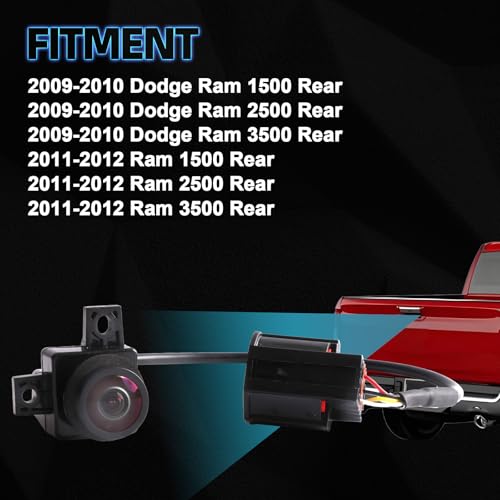 Image of MITZONE Rear View Backup Camera for Car Compatible with 2009 2010 2011 2012 Dodge Ram 1500 2500 3500 Truck Pickup Parking Asist Camera 1080P HD 120-170 Wide-Angle Coverage 56054041AD 56054041AA