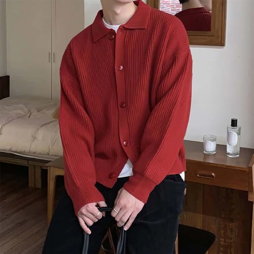 Men Ribbed Button Front Cardigan Sweater Collared Knitwear Long Sleeve Casual Fit Pullover3