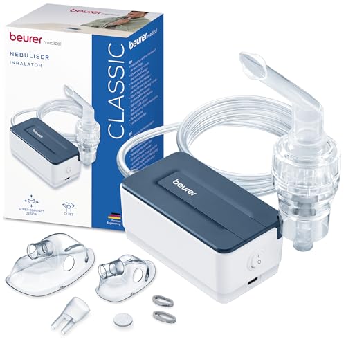 Beurer IH 15 Inhalator, Inhalationsgerät bei Erkältungen und Atemwegserkrankungen wie Asthma und COPD, zur Verneblung von Medikamenten, extra kleines Design, Ein-Knopf-Bedienung ideal für den Alltag