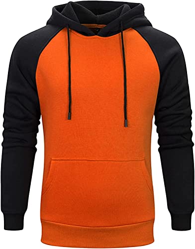 JEKE-DG Gifts for Men Hoodies Colorblock Cool Pullover Flannel Shirts Long Sleeve Warm Sweatshirt Hip Hop Youth Sport Outwear (Large,Orange)